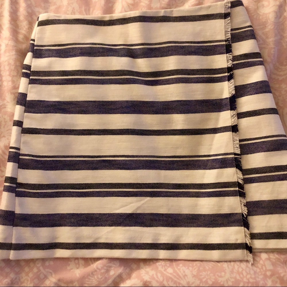 NWT Blue/White Striped Fringe Faux Wrap Skirt - Picture 1 of 4